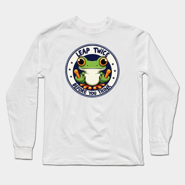 Frog, Leap Twice Before You Think Long Sleeve T-Shirt by katzura